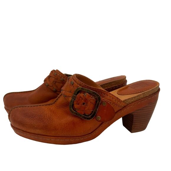 Frye Candice Woven Leather Brown Braided Buckle Clogs Size 7.5 - Picture 3 of 9